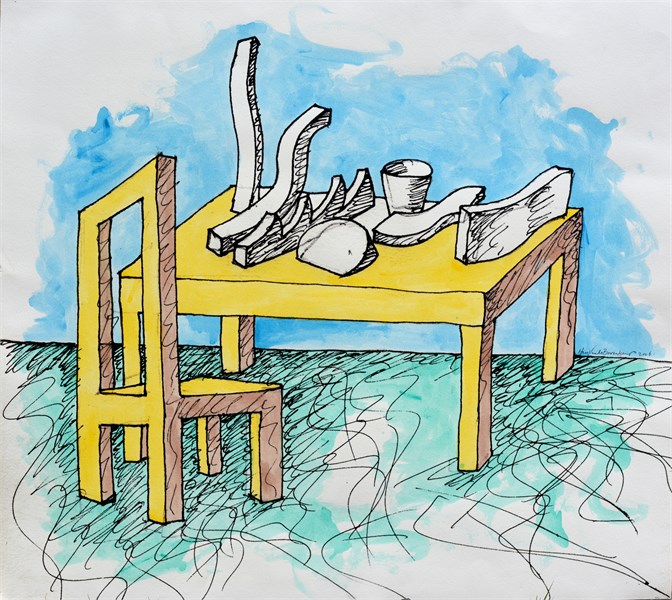 Hans Van de Bovenkamp, "Surreal Breakfast," 2006, Original handpainted print, 28" x 31.5"